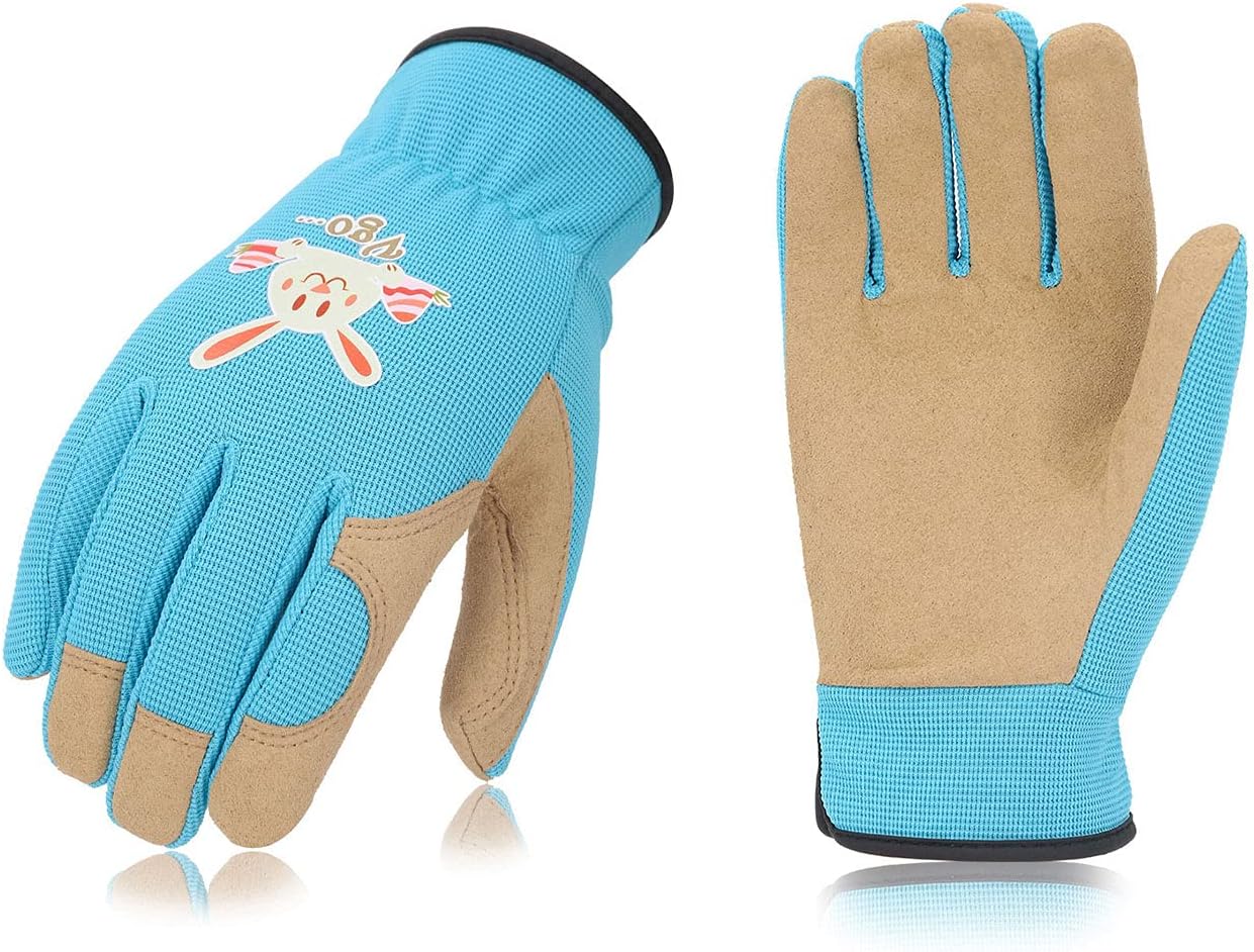 Vgo... 1-Pair Age 4-5 Kids Gardening Gloves,Children Yard Work Gloves,Soft Safety Outdoor Playing Gloves (Size S,Blue Rabbit, KID-SL7362)