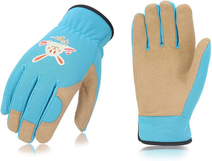 Vgo... 1-Pair Age 5-6 Kids Gardening Gloves,Children Yard Work Gloves,Soft Safety Outdoor Playing Gloves (Size M,Blue Rabbit, KID-SL7362)