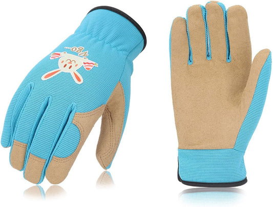 Vgo... 1-Pair Age 3-4 Kids Gardening Gloves,Children Yard Work Gloves,Soft Safety Outdoor Playing Gloves (Size XS,Blue Rabbit, KID-SL7362)