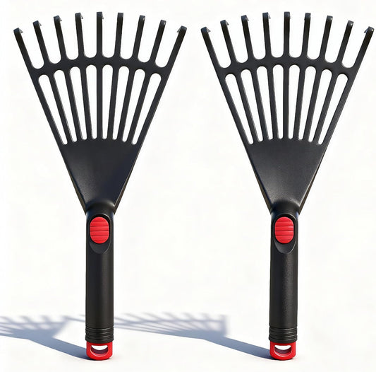 BESPORTBLE 2-Pack Small Hand Rakes - Lightweight Plastic Garden Rakes for Raised Garden Bed, Leaves, Lawns & Tight Spaces, Easy-Grip Ergonomic Handle (No Rust/Bend)