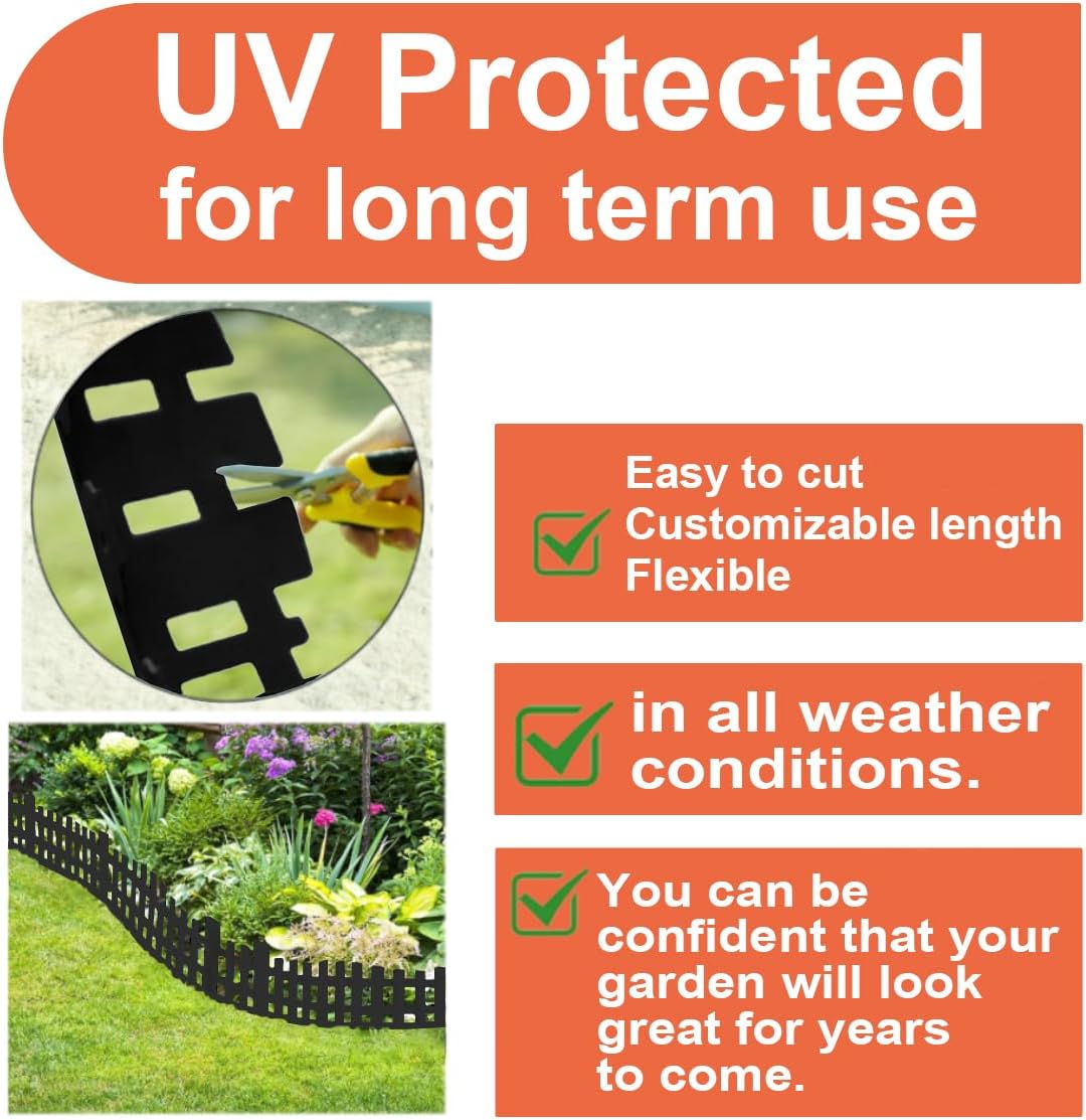 Garden Edging 33FT, Landscape Edging Borders [Extra Tall 4.9IN ] Flexible Lawn Edging Kit with 60pcs Stakes,Mini Plastic Fence for Tree Flowerbeds Grass Yard -Black-2