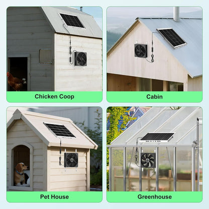 7.1" Large Solar Greenhouse Fan, 25W Solar Powered Vent Exhaust and Intake Chicken Coop Fan Outdoor Waterproof, 16.5 ft Cord, Strong Airflow for Shed Doghouse Cabin Ventilation Air Circulation