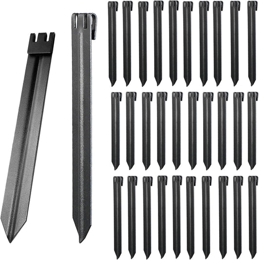 30Pcs 10Inch Black Metal Landscape Edging Stakes, No Installation for Corrugated Garden Landscape Edging/Terrace Board/Grass Barrier/Bender Board/Garden Liner/Tent pegs/Dog Stakes