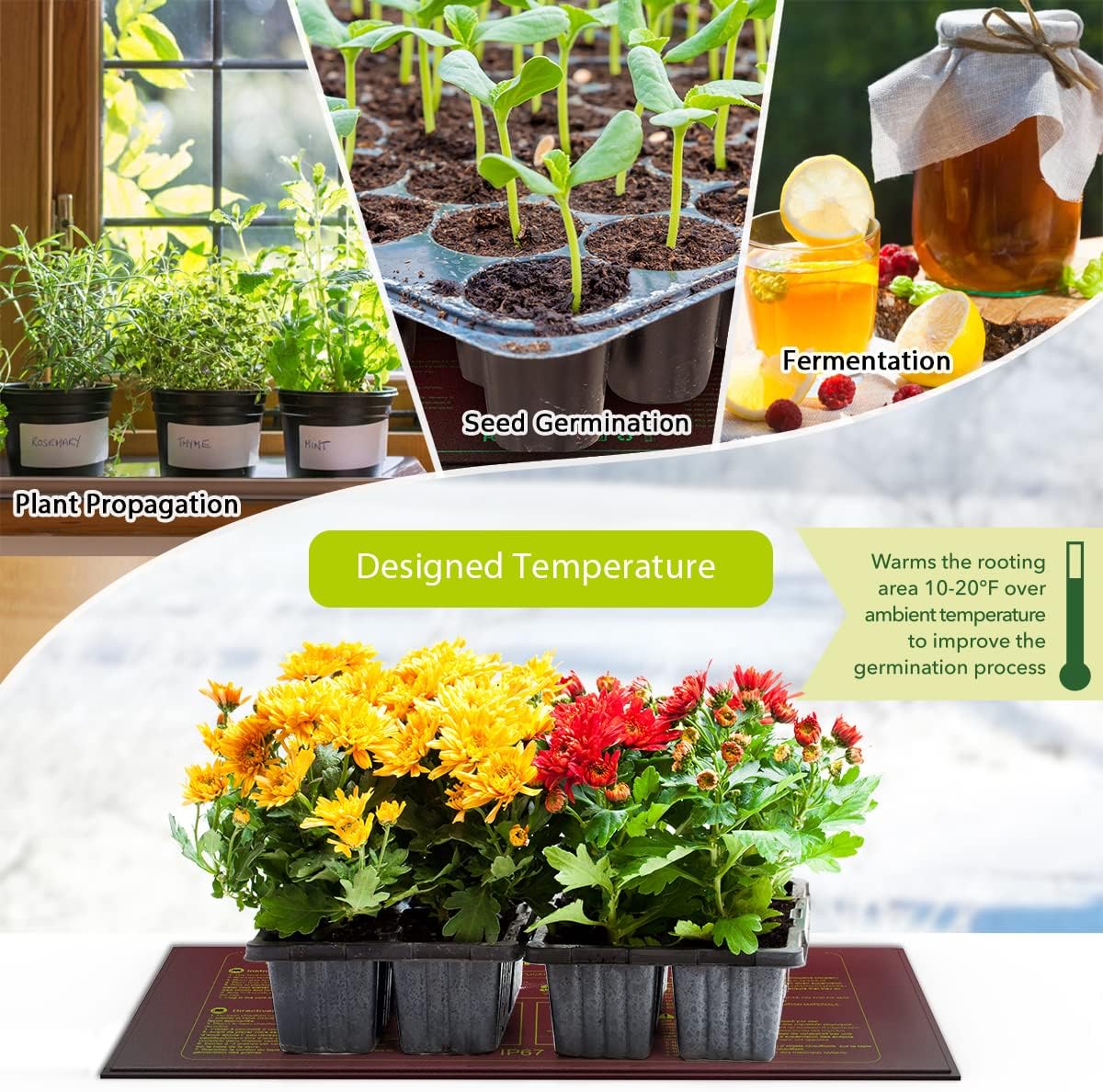 2 Pack Seedling Heat Mat 10X20.75`` Durable Waterproof Plant Heating Pad Warm Hydroponic Heating Mat for Seed Starting Germination Plant Propagation