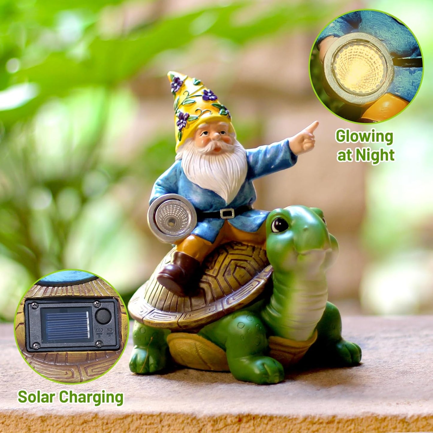 Solar Garden Gnomes Outdoor Garden Decor with Solar LED Light, Yard Graden Gnomes Decorations for Patio Lawn, Gifts for Mom, Gnomes Gifts for Women (Turtle)