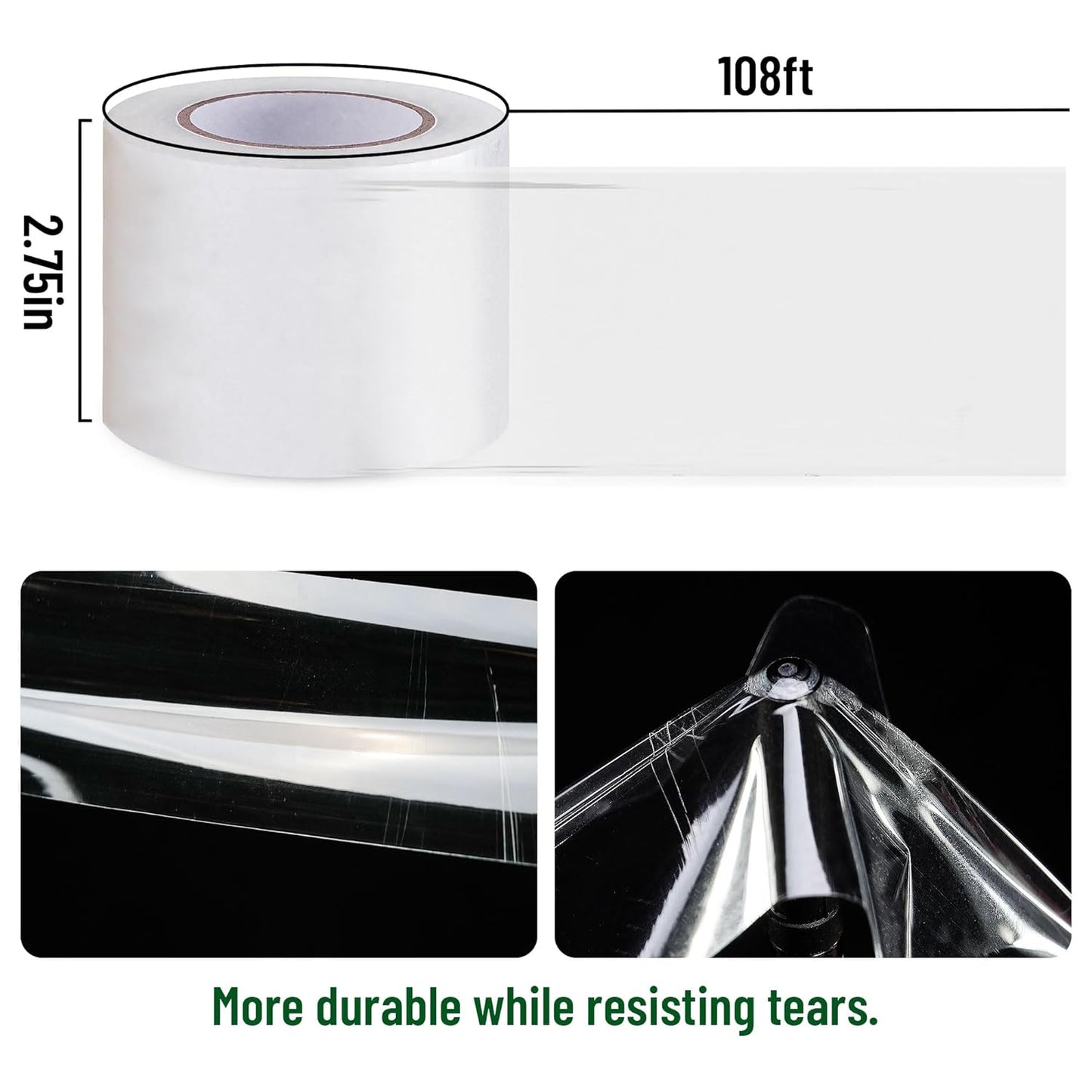 6 Mil Greenhouse Plastic Sheeting Tape,2.75" x108' Greenhouse Repair Tape, Waterproof and UV Resistant Plastic Sheeting Tapes for Greenhouse,Strong Weatherproof Polyethylene Film Tape (2.75" x108')