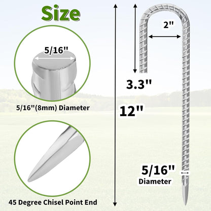12 Inch Ground Stakes Heavy Duty J Hook 60-Pack Metal Spikes Galvanized Ground Hooks Anchors Rebar Ground Stakes for Fence Tent Gazbo Bounce House and Outdoor Decorations Inflatables