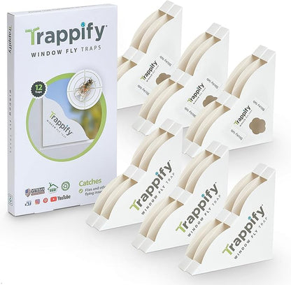 Trappify Fly Trap Indoor: Window Fly Traps for Home | Fruit Fly Traps for Indoors, Gnat Traps for House Indoor | Disposable Fly Trap with Sticky Adhesive Strips | Inside Bug Catchers (12 Pack)