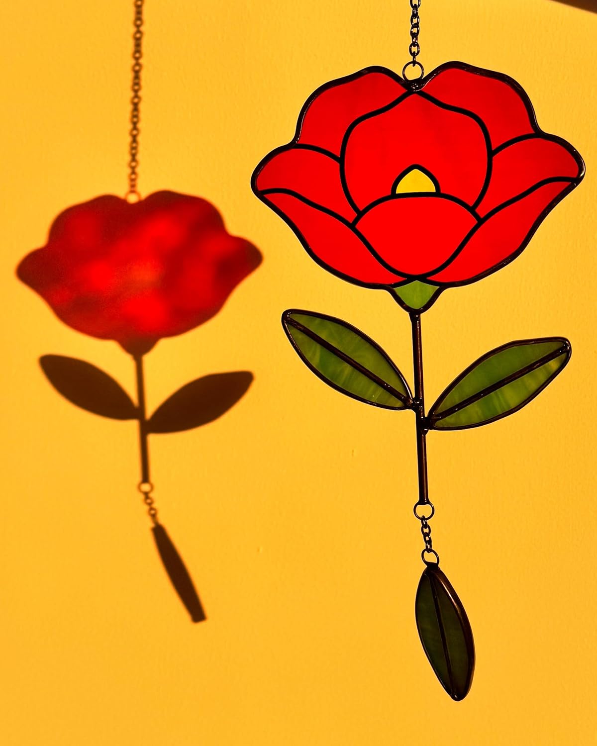 Stained Glass Window Hangings, Handcrafted Garden Suncatchers for Window and Home Decor, Unique Artisan Glass Ornaments for Indoor and Outdoor Use (B-Red)