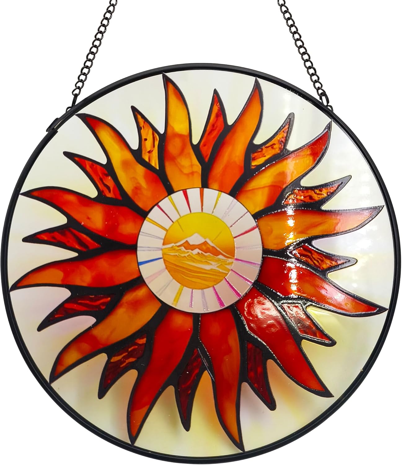 Sun Stained Glass Window Hanging, 20cm Suncatchers for Window Hanging with Chain, Indoor Outdoor Home Garden Ornaments Gift