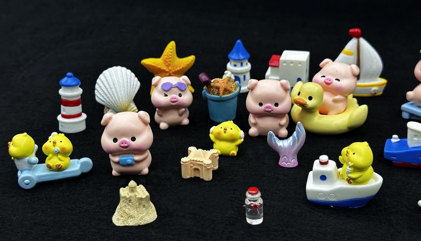 Geiomoo Mini Resin Crafts, Mixed Garden Accessories, Miniature Set for DIY Landscape Home Fish Tank Decors (30 Pcs)