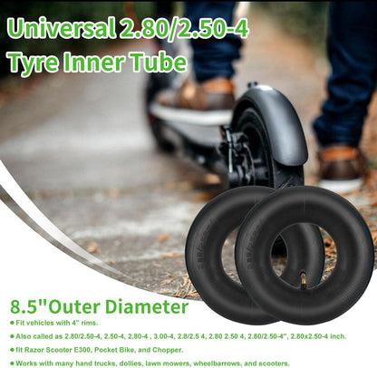 2.80/2.50-4" Inner Tubes, 2 Pack Heavy Duty 2.80 2.50-4/280/250-4 Replacement Tire Inner Tube with Bent Valve for Scooters, Hand Trucks, Wheelbarrows, Utility Cart, Dollys, Lawn Mowers, Trolleys