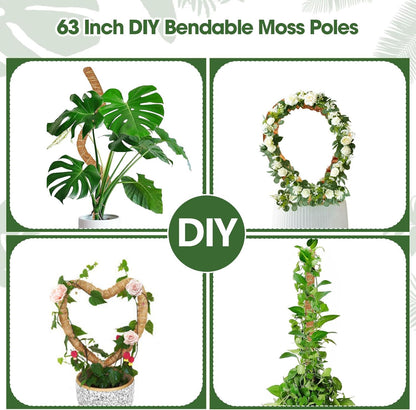 2 Pack Moss Pole, 63 Inch Bendable Moss Poles for Plant Monstera, Tall Plant Support Stakes for Climbing Plants Indoor, Coco Coir Plant Stick Support Kit for Potted Plants, Pothos, Philodendron