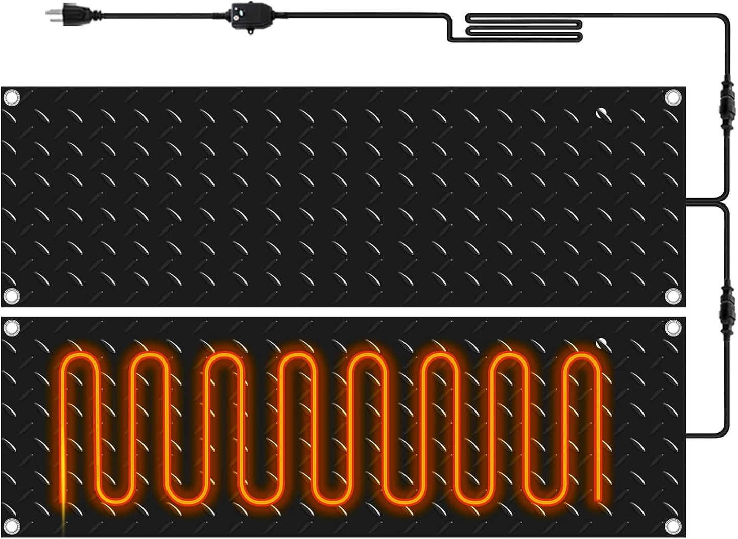 Riakrum 2 Pcs Heated Snow Melting Mats Outdoor, 20 x 60 in Winter Anti-Slip Heated Rubber Mat for Walkways Decks and Sidewalks, Snow and Ice Melting Pads Connection with 9.84 ft Power Cord