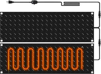 Riakrum 2 Pcs Heated Snow Melting Mats Outdoor, 20 x 60 in Winter Anti-Slip Heated Rubber Mat for Walkways Decks and Sidewalks, Snow and Ice Melting Pads Connection with 9.84 ft Power Cord