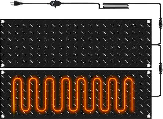 Riakrum 2 Pcs Heated Snow Melting Mats Outdoor, 20 x 60 in Winter Anti-Slip Heated Rubber Mat for Walkways Decks and Sidewalks, Snow and Ice Melting Pads Connection with 9.84 ft Power Cord