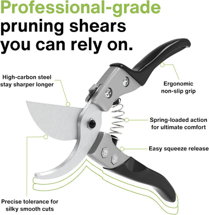 Professional Hand Pruners (Small/Medium) - Ergonomic Non-Slip Garden Shears, Heavy Duty Handheld Plant Trimmer, High Carbon Steel Blades Flower Cutter, Pruning Shears for Gardening and Harvesting