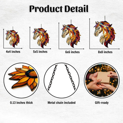 Colorful Horse Exotic Acrylic Suncatcher Stained Glass Effect Window Car Hanging Christmas Ornament Indoor Outdoor Decor Garden Sun Catcher Panel for Horse Lover for Women Mom Grandma