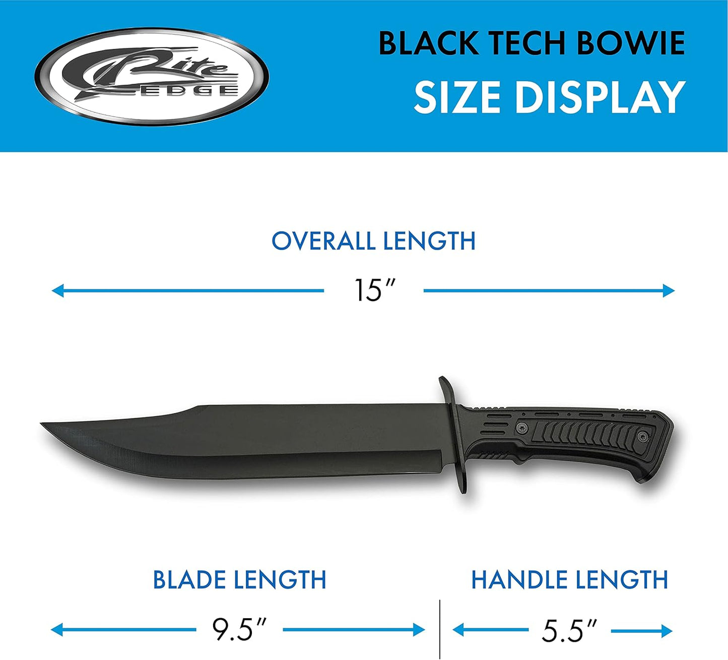 SZCO Full Tang Tactical Bowie Knife 15 Inch - Black Camping Knife with Rubber Handle, Stainless Steel Blade & Sheath - Pocket Knife for Hunting, Camping & Outdoor Uses - Knives for Men