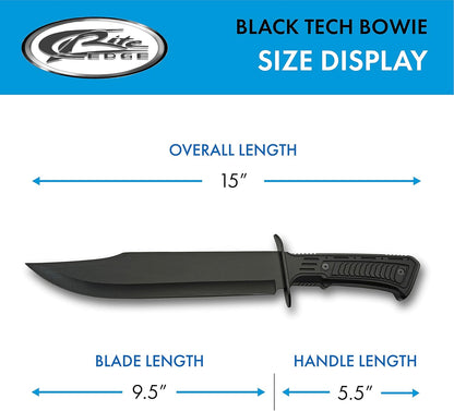 SZCO Full Tang Tactical Bowie Knife 15 Inch - Black Camping Knife with Rubber Handle, Stainless Steel Blade & Sheath - Pocket Knife for Hunting, Camping & Outdoor Uses - Knives for Men