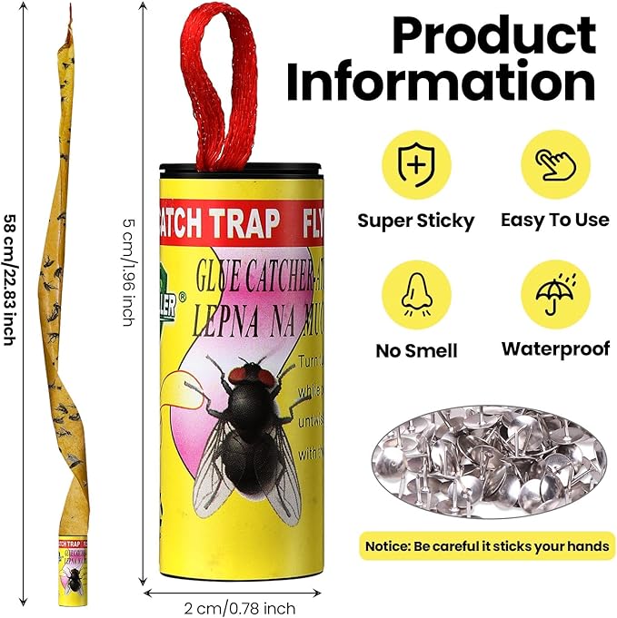 Qualirey 160 Pack Fly Strips Sticky Fly Trap Indoor Outdoor Hanging Fly Ribbon Tape Paper Flying Insect Trap Gnat Killer Traps for Fruit Flies, Bug, Insect, Pest (Yellow)