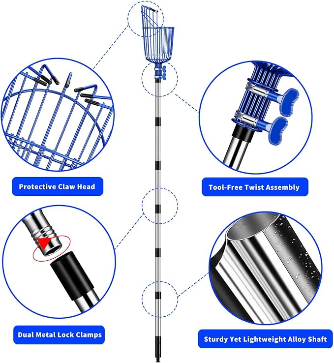 Fruit Picker Pole with Basket Segmented Fruit Picker Pole Tool for Apple Avocado Cherry Lemon Mango Orange Peach Picking(40-100")