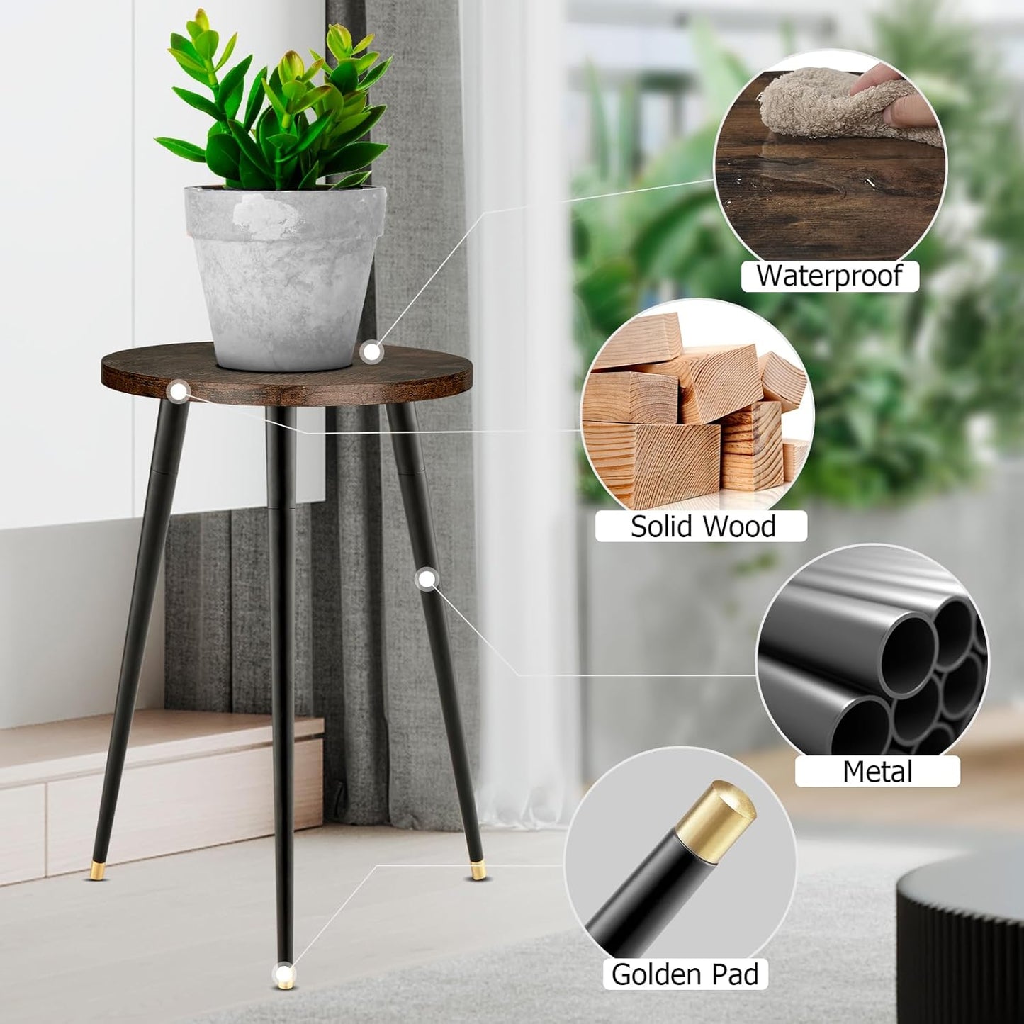 Tall Plant Stand Indoor, Mid Century Wood Plant Stand Plant Table for Flower Pots, Heavy Duty Metal Plant Holder, Modern Home Decor Small Round Side End Table (11.8"x20")