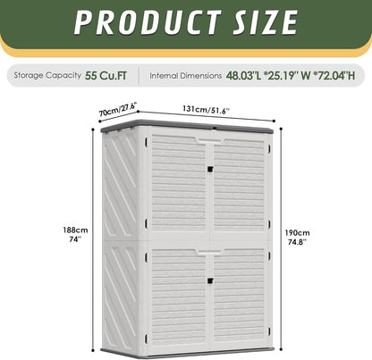 KAMABOKO Outdoor Storage Cabinet 55 Cu.Ft Outdoor Trash Can Storage Shed Waterproof Horizontal Storage Shed Outdoor Storage for Backyard, Patio, Poolside (White)