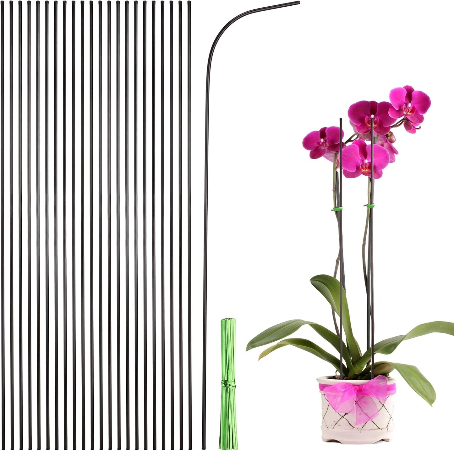 uxcell 30pcs Green Plant Support Stakes, 15.7" Bendable Garden Plant Sticks Plastic Single Stem Plants Support Stakes with Ties for Potted Plants Flowers Orchid Peony, Brown