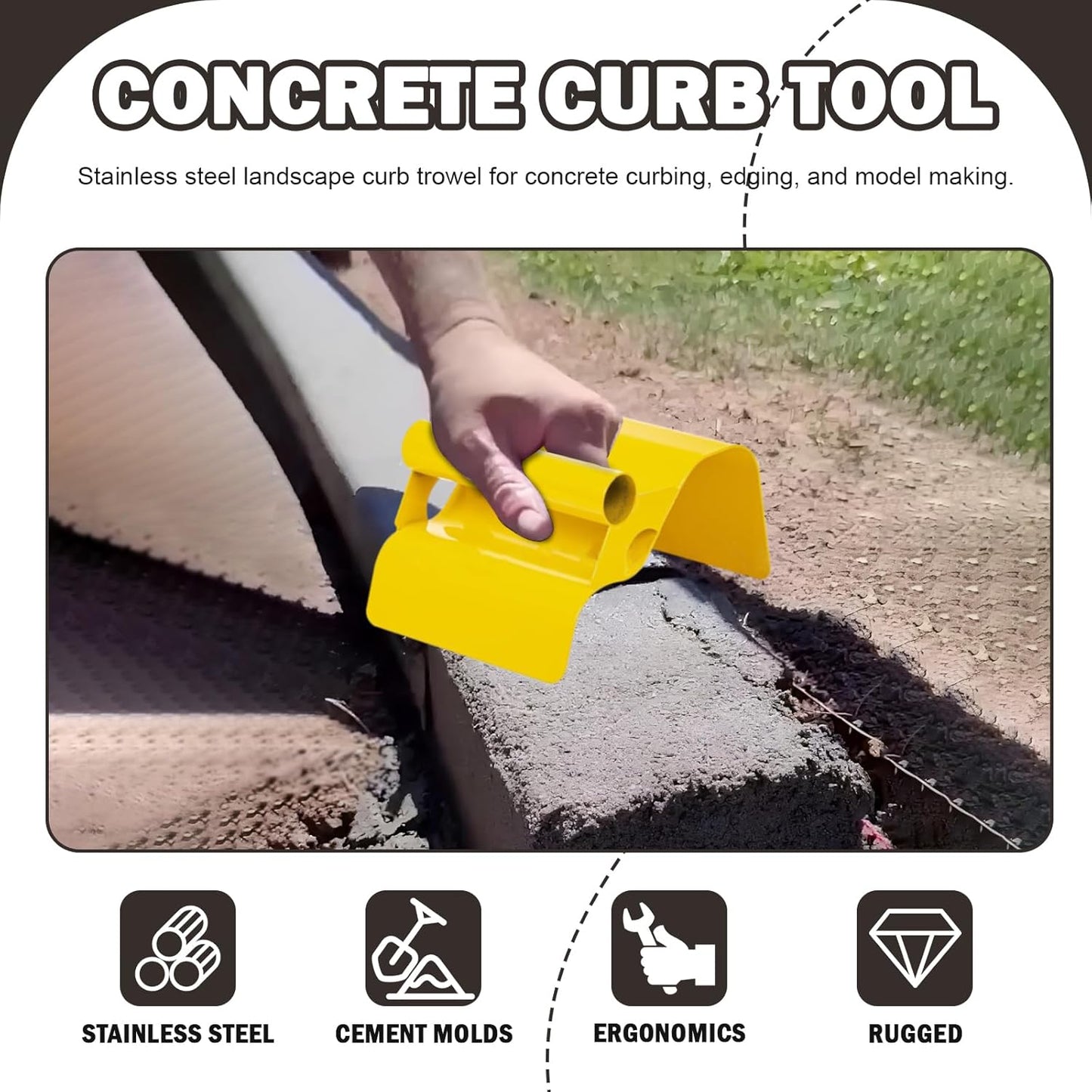 Concrete Curb Trowel Edger, Curb Tool for Concrete Edging, Concrete Curbing Trowel, Concrete Curb Hand Tool, Putty Knife