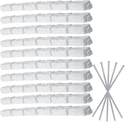 Beuta Landscape Edging | Garden Edging Border | Faux Stone Bricks for Lawn edging, Flower beds, Pathways & Yard Edging– 10 Packs | Each Section Has 6 Bricks 48"L x 4"W x 2.25"H | 30 Spikes |Limewash