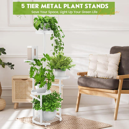 TOSKING 5 Tier Metal Plant Stand Indoor, Plant Shelf, Corner Shelf Flower Pot Stand for Outdoor Plant Stand for Living Room Balcony Garden Patio Bedroom (White, 38in)