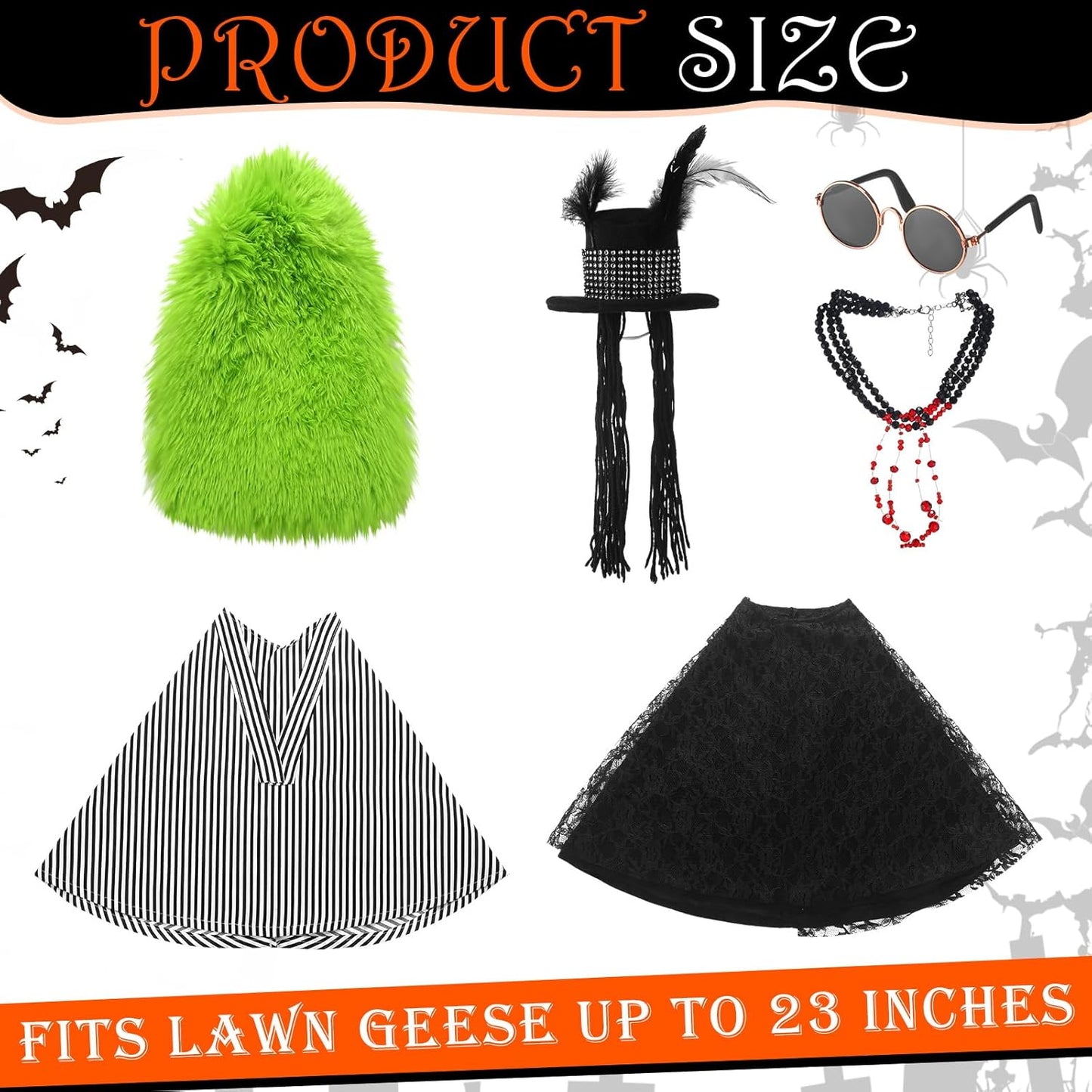Abbylike 2 Set Halloween Goose Outfits 2024 Movie Juice Clothes Black and White Striped Cape with Green Fur Headgear Fit 23''