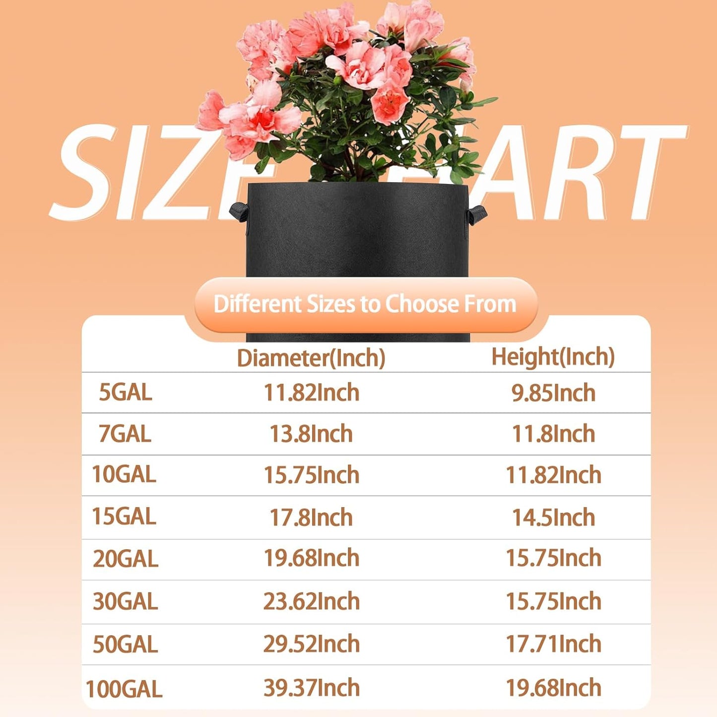 5-Pack 10 Gallon Fabric Grow Bags with Handle, Heavy Duty 300G Thickened Nonwoven with Handles and Reusable, Suitable for Garden Vegetables,Fruits and Flowers(Black)