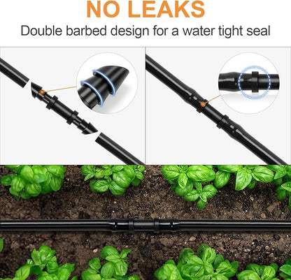 60 Pieces 1/4" Drip Irrigation Coupling Fittings：Drip Line Double Barbed Coupler Connectors for 1/4 Inch Irrigation Tubing Quick Connect 1/4'' Coupler with Sharp End for Drip Irrigation System