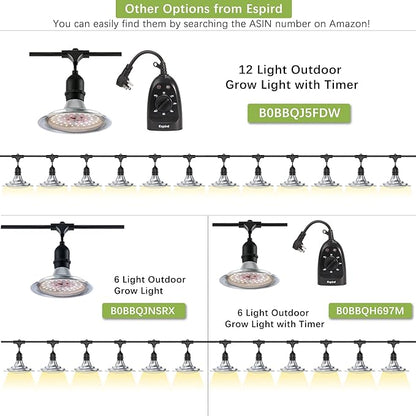 Espird Outdoor LED Grow Light, 12-Light Full Spectrum Grow Light Strip, Waterproof Plant Growing Lamps, UL Certified String Grow Lights for Greenhouse Garden, 41FT Outdoor Grow Light for Veg Seedling