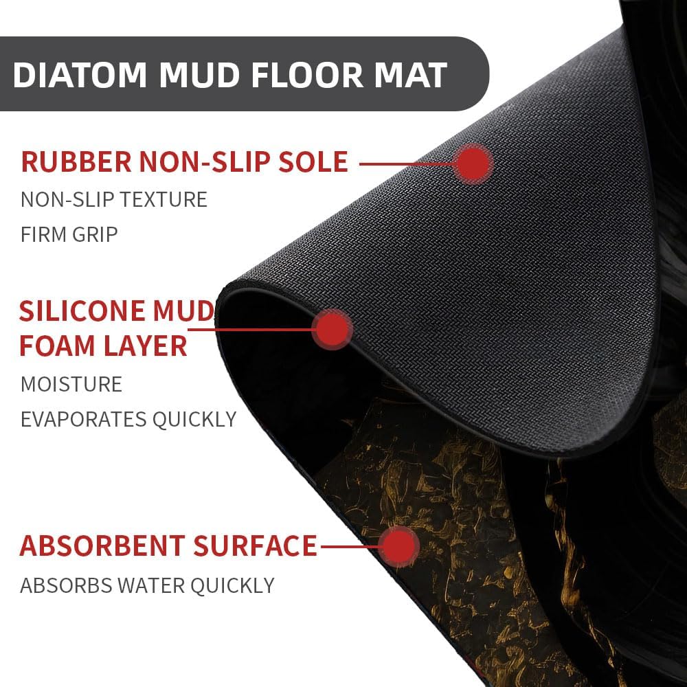 Bath Mat-Bathroom Rug，Black and Metallic Gold Marble-Absorbent Non Slip Quick Dry Stain Resistant Easy to Clean Care Shower Rug for Bathtub Shower Room 20×31Inch (50 * 80cm)