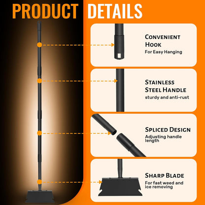 Garden Flat Shovel Scraper, Multifunctional Garden Cleaning Shovel with 59 Inch Long Handle, Heavy Duty Outdoor Floor Scraper for Weed Cleaning,Trenching,Edging and Removing Snow,Ice,Weeds,Dirty,Moss