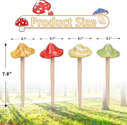 Ceramic Mushroom Garden Decor - 4pcs Ceramic Mushrooms for Garden, Mushroom Statue Decor, Fairy Garden Lawn Ornament Decor