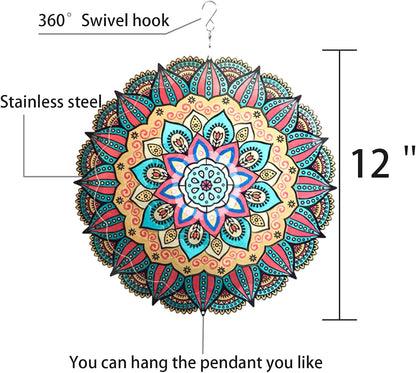 Wind Spinner Yard Art Garden Decor Mandala 3D Stainless Steel Metal Sculptures Kinetic Hanging Whirligigs Decorations Backyard Outside Indoor Outdoor Patio Ornaments Clearance Sun Catcher Windmill