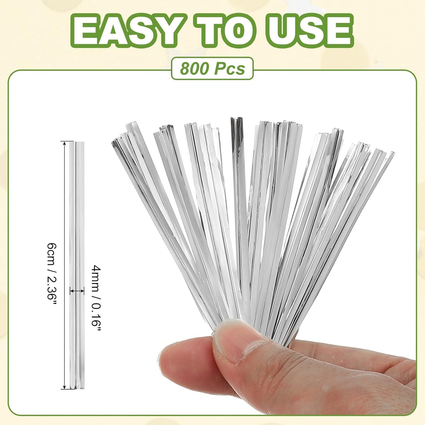 PATIKIL Bag Twist Ties 2 Inch, 800 Pcs Metallic Bread Ties for Treat Plastic Bags Gift Wrapping Candy Coffee Bag Plant Party Cake Favor, Silver