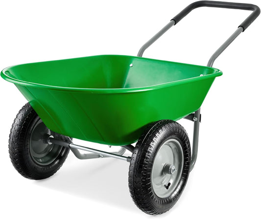 Best Choice Products Dual-Wheel Home Utility Yard Wheelbarrow Garden Cart w/Built-in Stand for