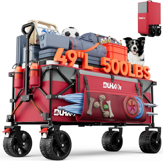 49" L Collapsible Foldable Extended Wagon with 500lbs Weight Capacity,300L Heavy Duty Beach