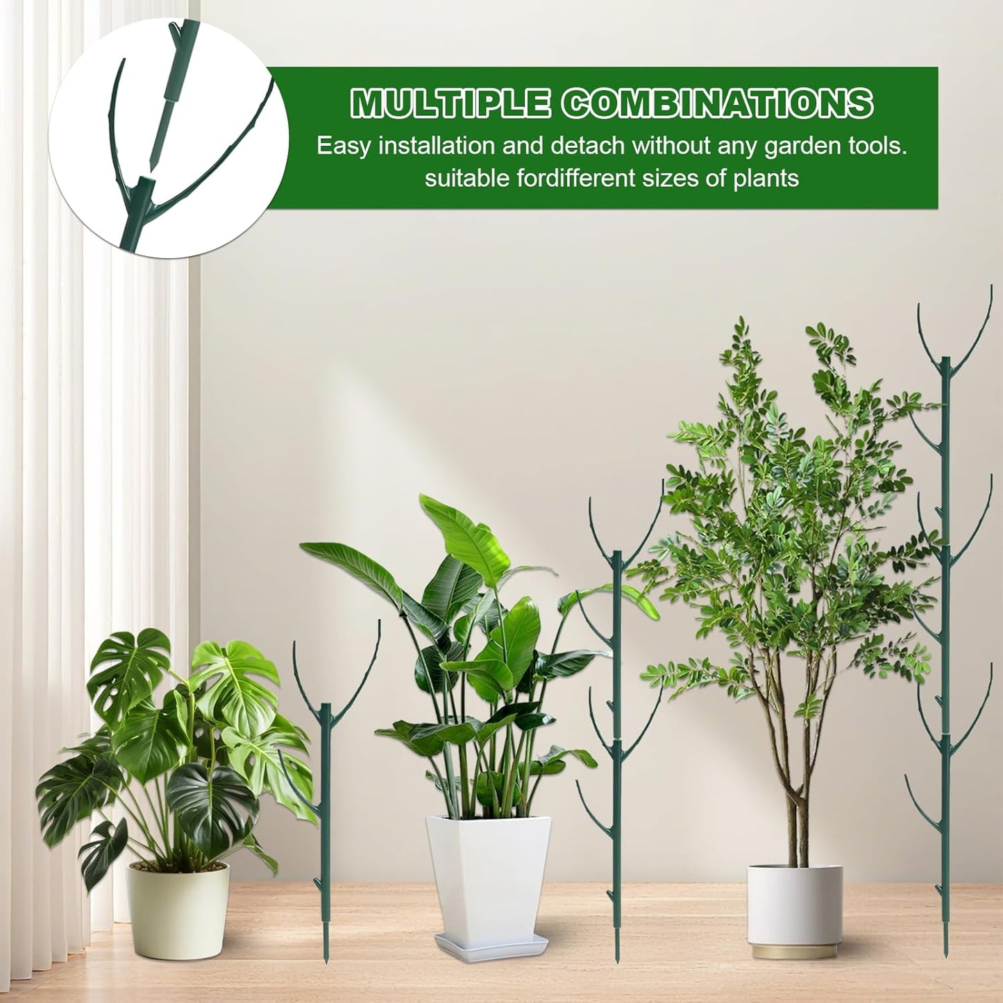 5pack Adjustable Plant Support Pole – Stackable Indoor/Outdoor Support Pole with Clamps, Suitable for Supporting Monstera and Climbing Plants, Garden Accessories, Perfect Replacement for Plant Stakes