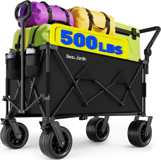 BEAU JARDIN Folding Push & Pull Beach Wagon 500 lbs Collapsible Foldable Wagons with Push Handle