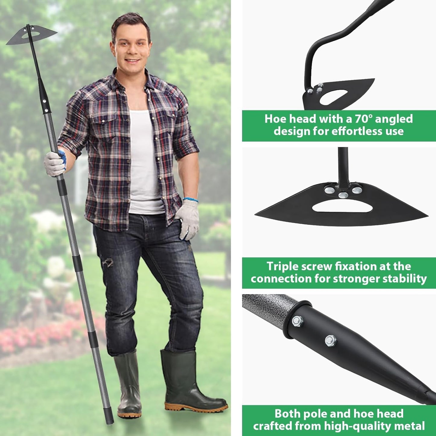Hollow Hoe Garden Tool Long Handle 56" for Digging, Weeding, Hoeing, Cutting and Loosing Soil, Sickle Garden Hoe Heavy Duty Landscaping Tools