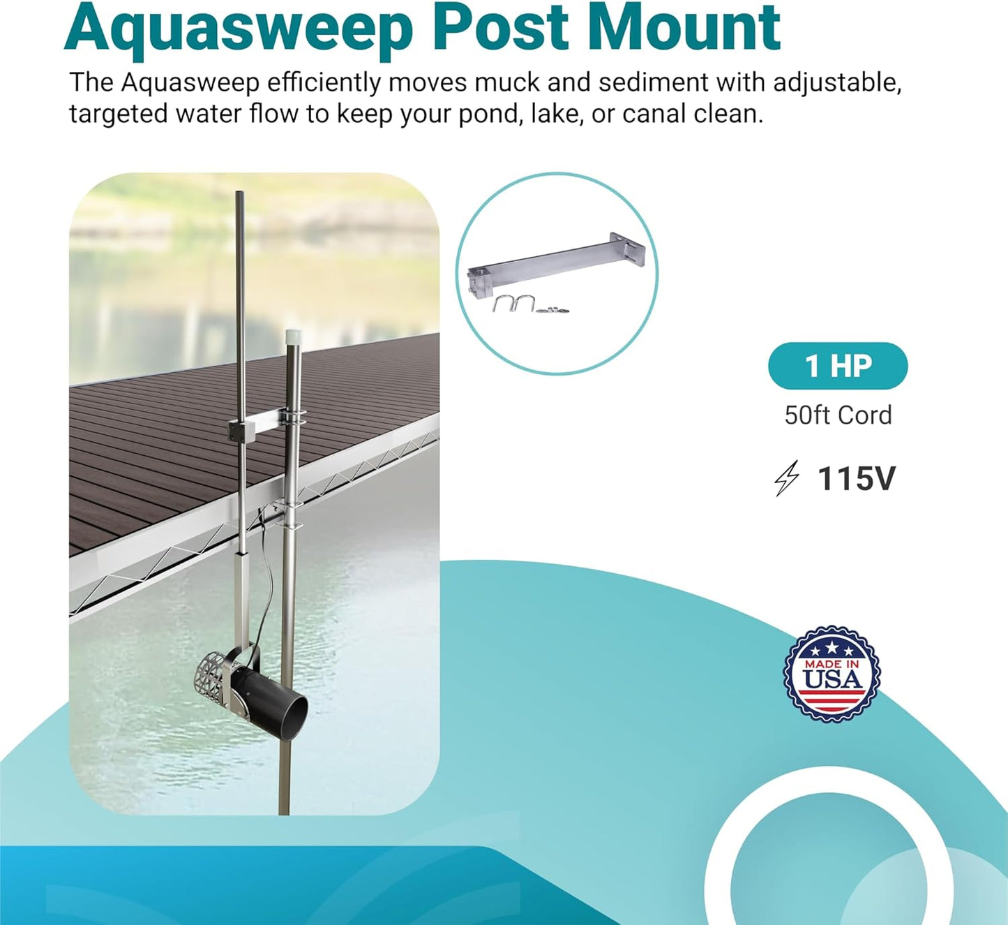 Scott Aerator 1 Horse Power 115V Muck Blaster - 50ft Cord | Aquasweep With Post Mount | Water Circulator, Agitator, and Mover | Muck Blower