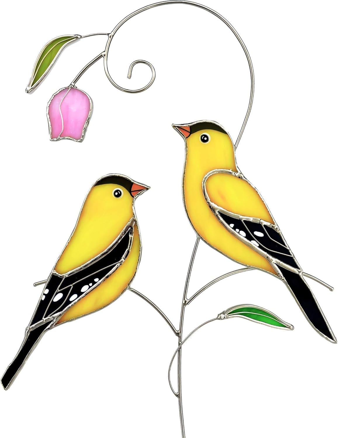 Goldfinch (1 Pair) Stained Glass Birds Suncatcher for Mom, Grandma, Women - Real Glass Window Hanging Ornament - Handmade Bird Lover Home Decor (Gifts Ready Packaging)