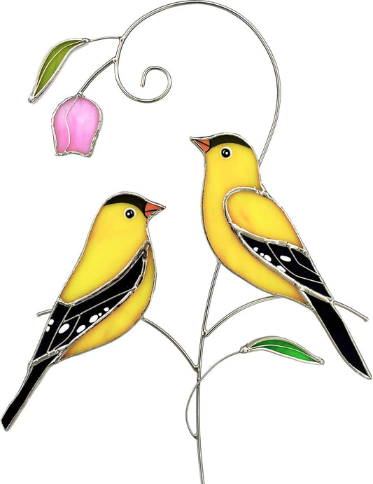 Goldfinch (1 Pair) Stained Glass Birds Suncatcher for Mom, Grandma, Women - Real Glass Window