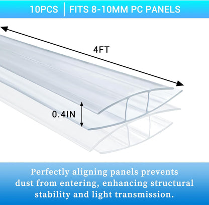 10 PCS Polycarbonate Greenhouse H-Clip Connectors 4ft Length, Fits 0.32’’ & 0.4’’ Twin-Wall Polycarbonate Panels Duty Dust, Rain & Moisture Protection Durable (H-Clip 4' × 2.32’’ × 0.4’’)
